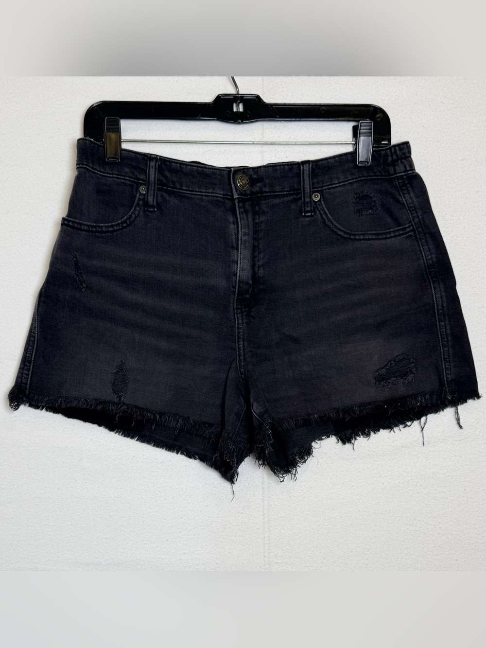 Aerie Black Denim Jean Shorts Frayed Hem Elastic Waist Casual Size Medium